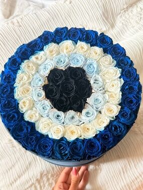 Luxury Blue, White & Black Preserved Rose Box - Home Art
